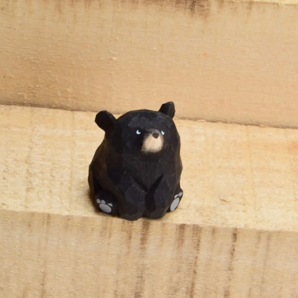 Kids Gifts Solid Wood Wooden Bear Figurines Cute Realistic Polar Bear Ornament Hand Carved Miniature Mini Bear Statue Balcony