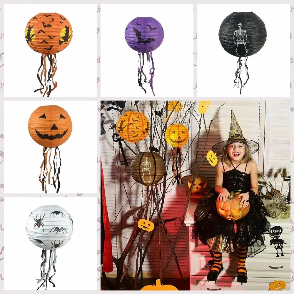 Creative Bat Halloween Paper Lanterns Pumpkin With Tassels Hangingn Tassels Lantern Paper Skeleton Halloween Decoration
