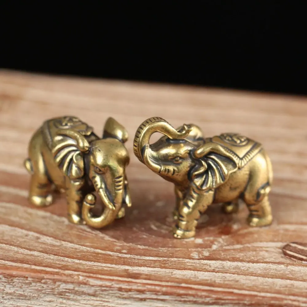 Portable Solid Blessed Elephan Miniatures Mini Cute Lucky Elephant Statue Retro Crafts Copper Animal Sculpture Decor Accessories