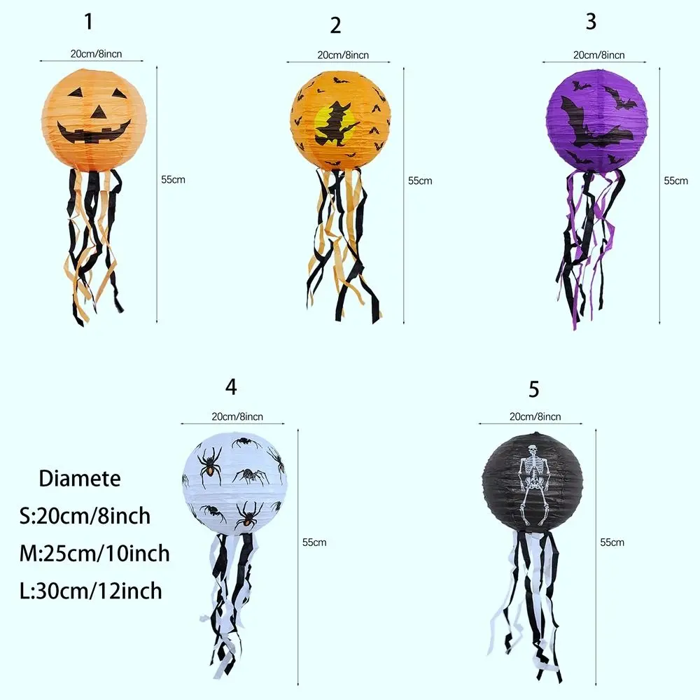 Creative Bat Halloween Paper Lanterns Pumpkin With Tassels Hangingn Tassels Lantern Paper Skeleton Halloween Decoration