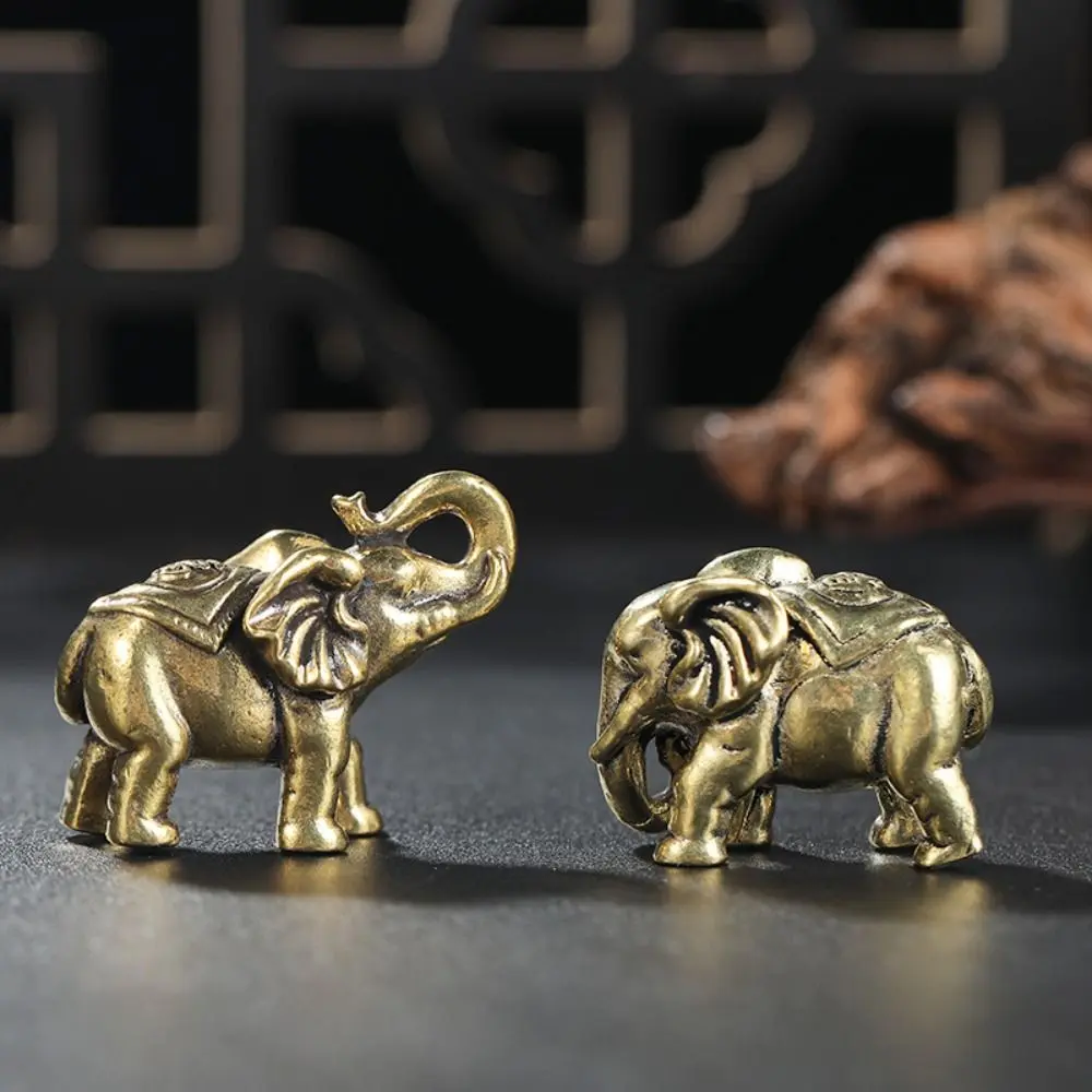 Portable Solid Blessed Elephan Miniatures Mini Cute Lucky Elephant Statue Retro Crafts Copper Animal Sculpture Decor Accessories