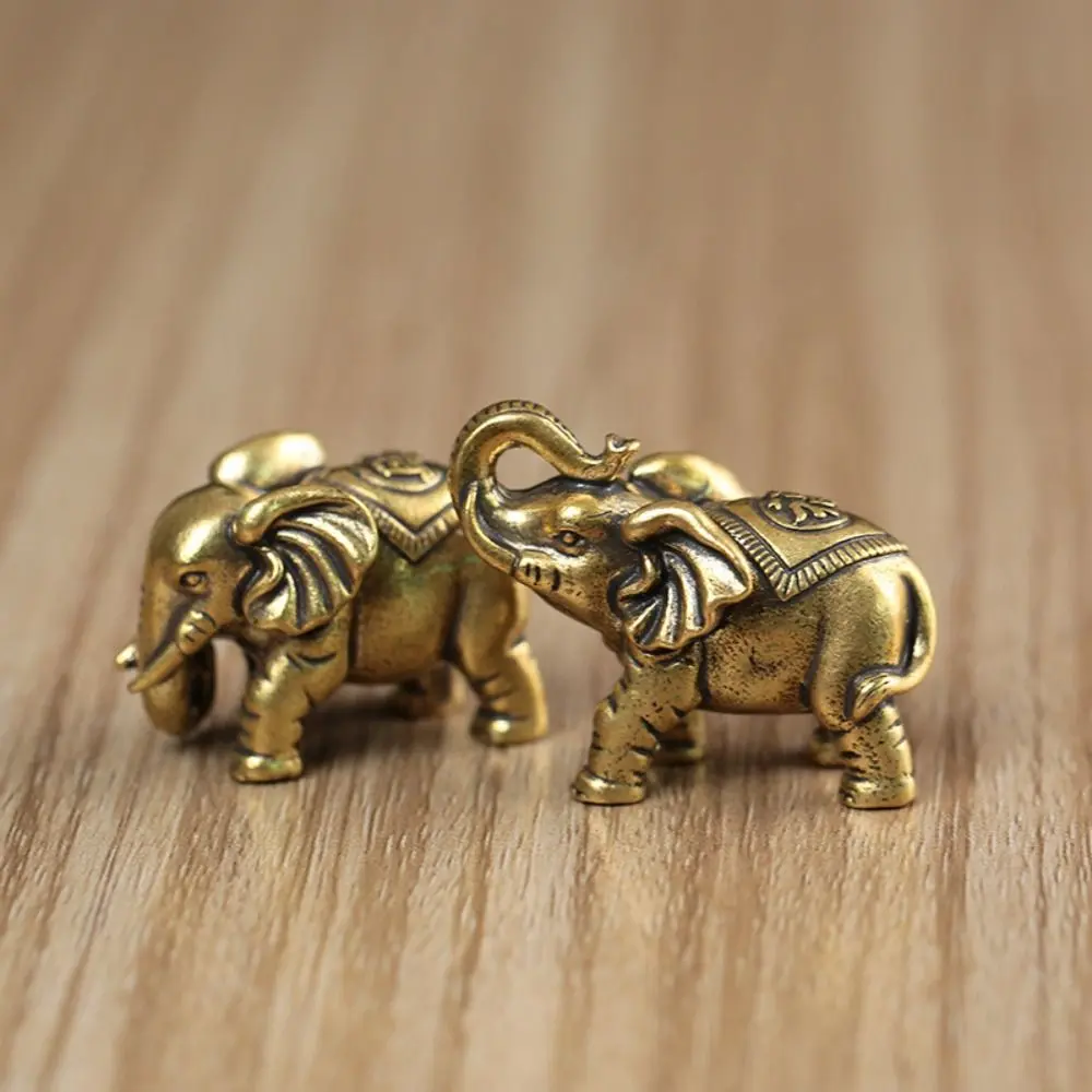 Portable Solid Blessed Elephan Miniatures Mini Cute Lucky Elephant Statue Retro Crafts Copper Animal Sculpture Decor Accessories