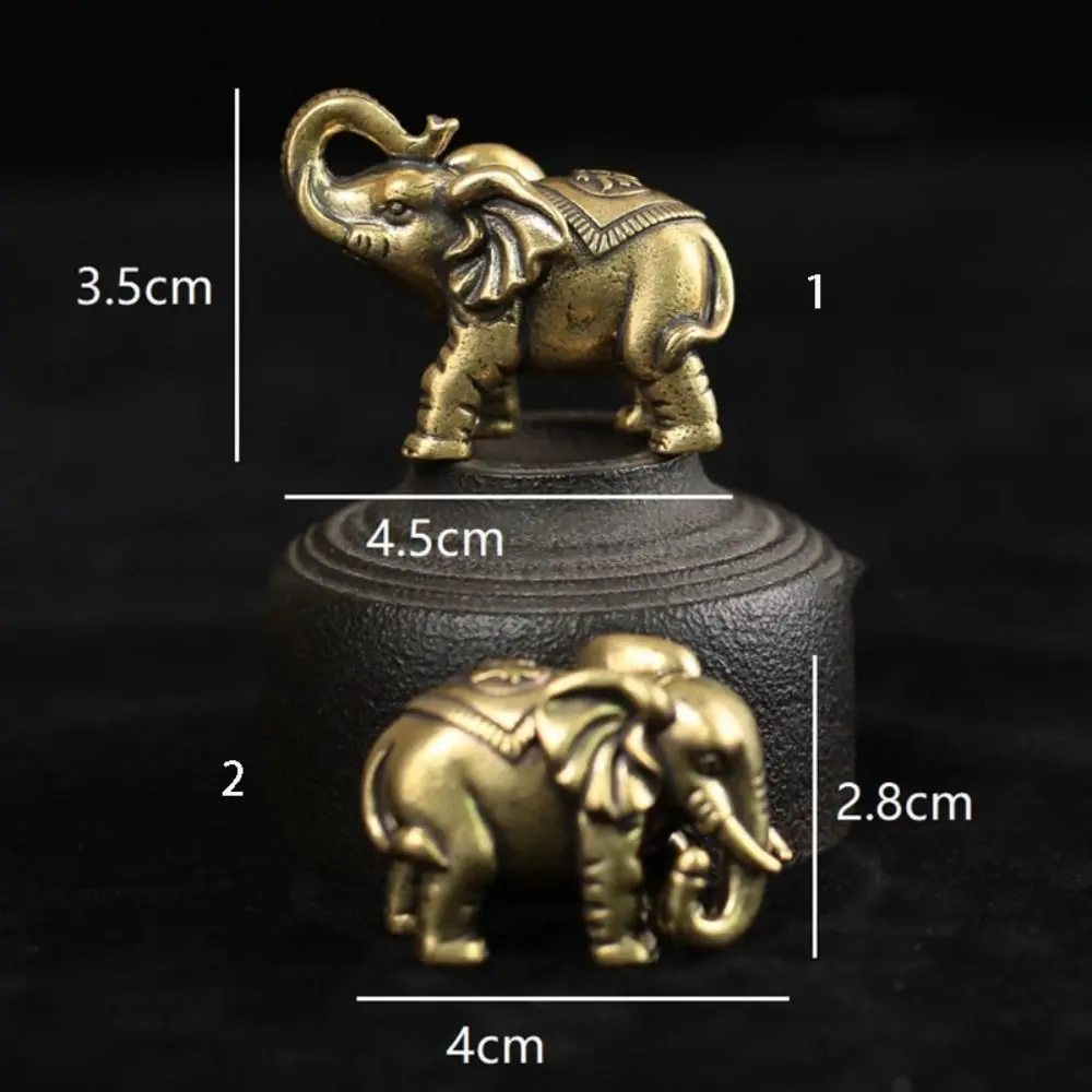 Portable Solid Blessed Elephan Miniatures Mini Cute Lucky Elephant Statue Retro Crafts Copper Animal Sculpture Decor Accessories