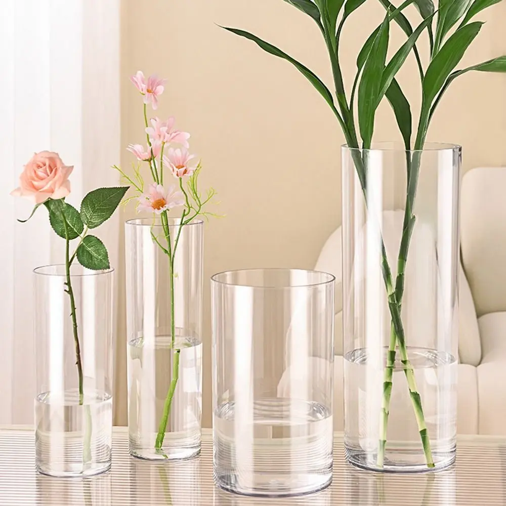 Hydroponic Plants Acrylic Cylinder Vase Fresh Flowers Shatterproof Transparent Flower Vase Durable Candles Decorative Bottles