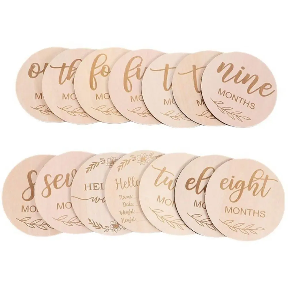 12/14Pcs 1-12 Month Baby Monthly Milestone Photo Cards Monthly Commemorative Laser Engraved Milestone Discs Single/Double Sided