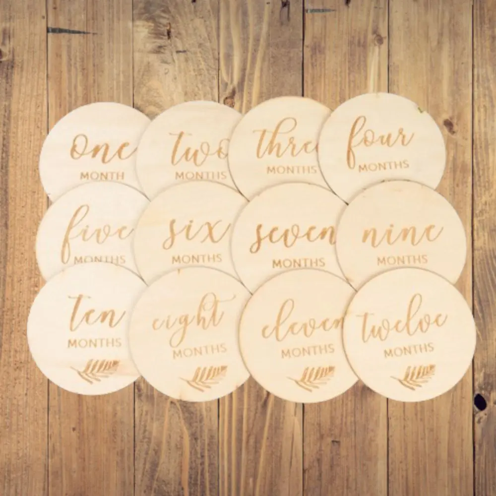 12/14Pcs 1-12 Month Baby Monthly Milestone Photo Cards Monthly Commemorative Laser Engraved Milestone Discs Single/Double Sided