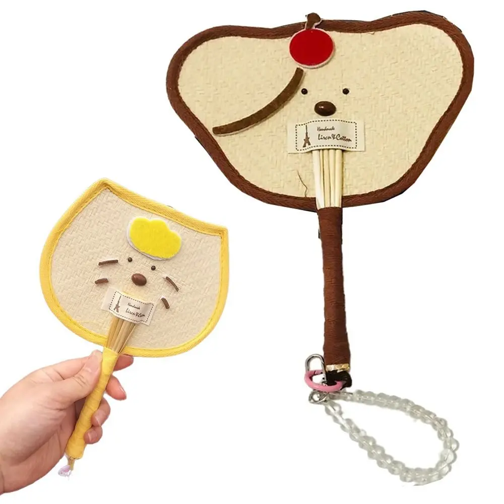 Cartoon Bear Handheld Fan Handmade Decorative Straw Woven Fans Cat/Bear/Pig Shape Multi-purpose Hand Cranked Fan Girl