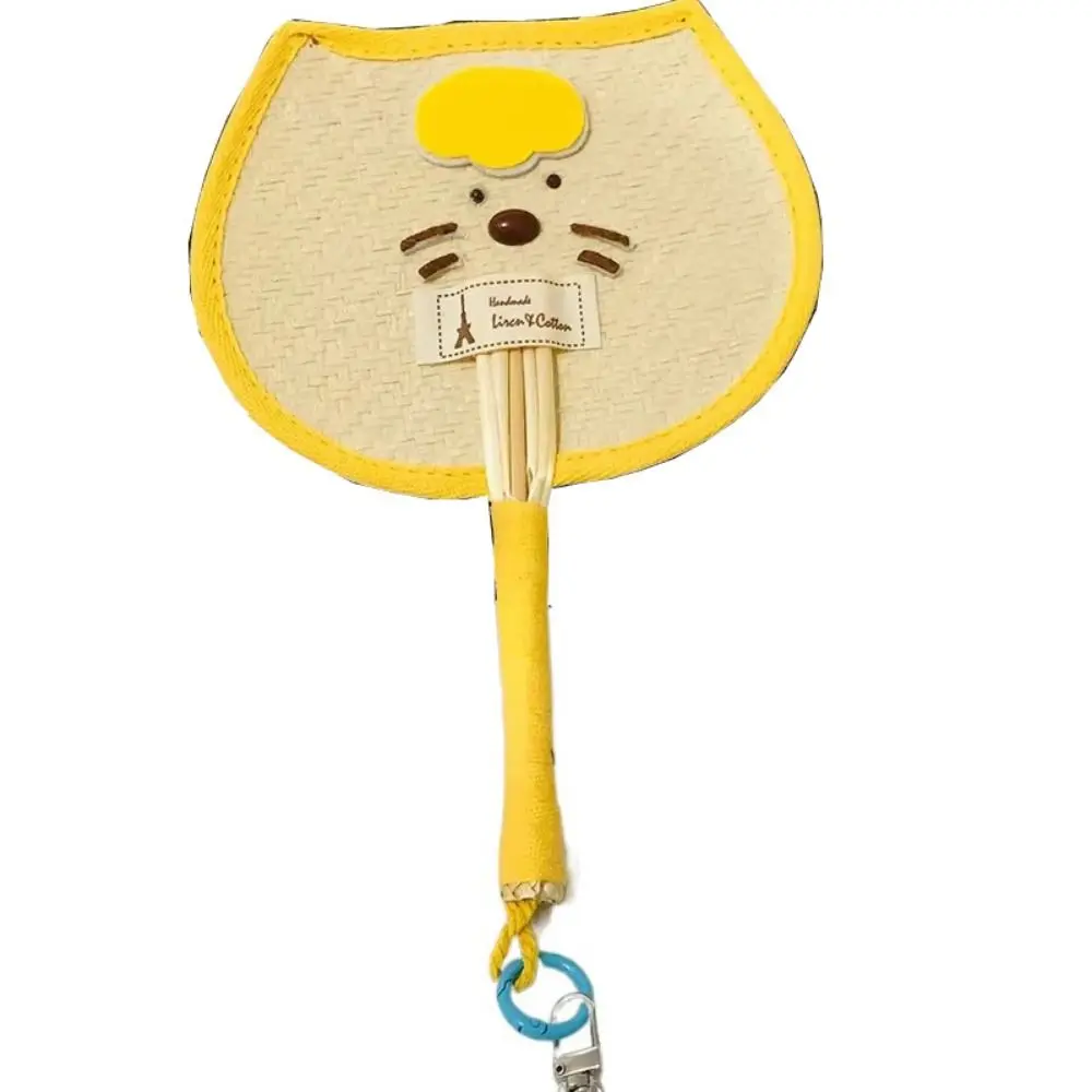 Cartoon Bear Handheld Fan Handmade Decorative Straw Woven Fans Cat/Bear/Pig Shape Multi-purpose Hand Cranked Fan Girl