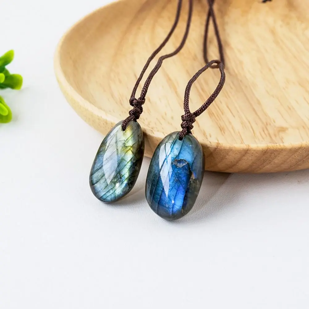 Raw Stone Polishing Natural Labradorite Pendant With Rope Exquisite Crystal Labradorite Pendent Ethnic Style