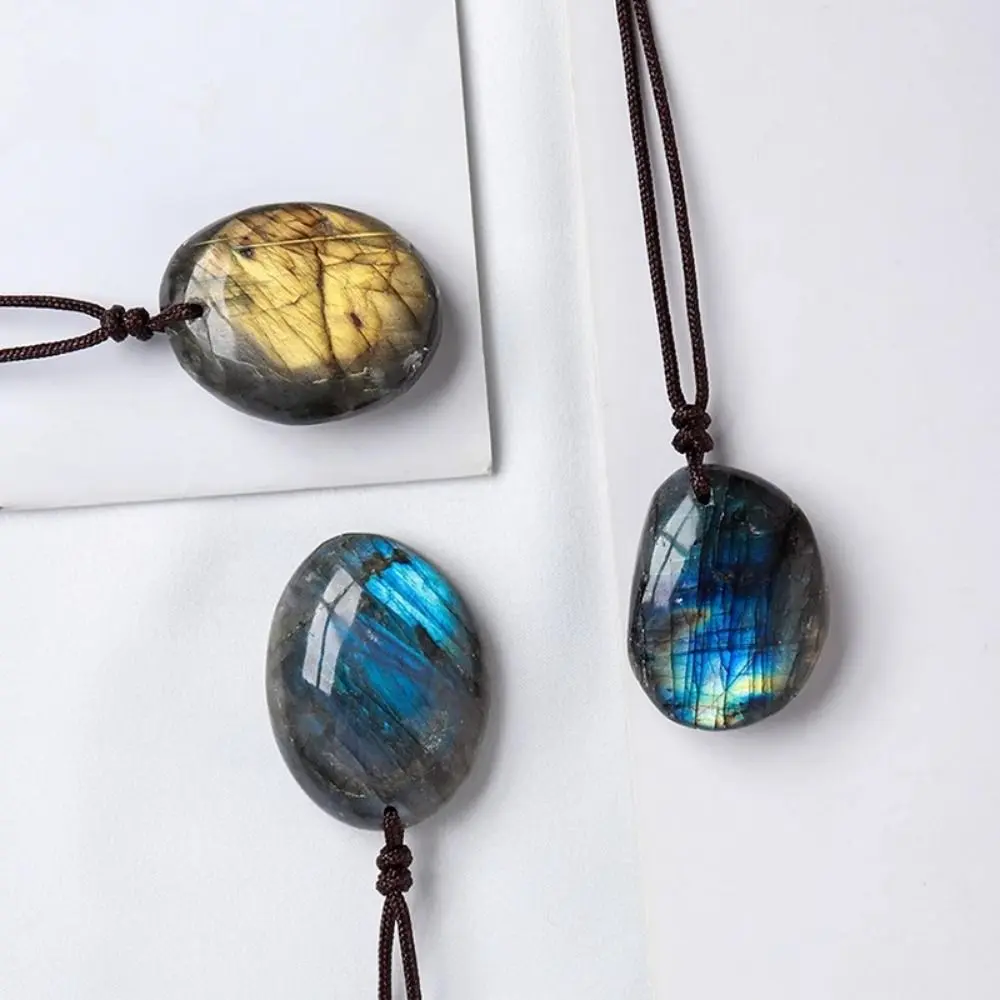 Raw Stone Polishing Natural Labradorite Pendant With Rope Exquisite Crystal Labradorite Pendent Ethnic Style