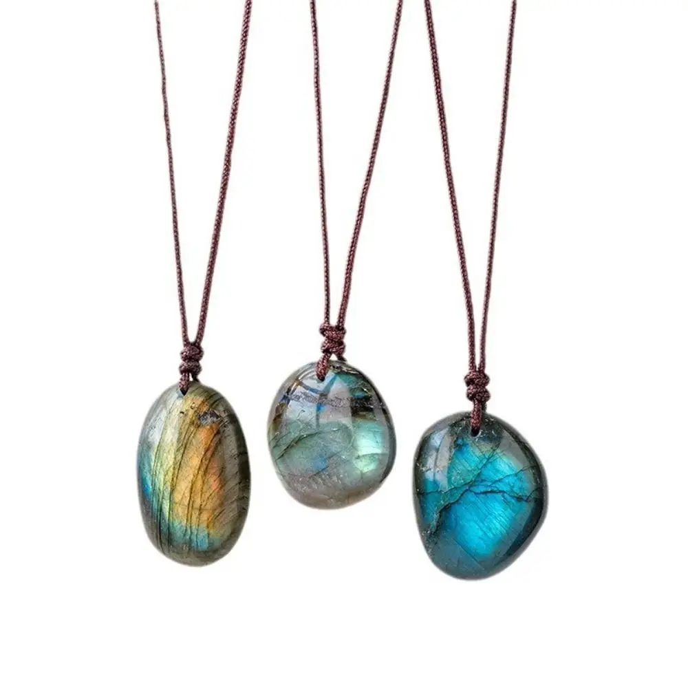 Raw Stone Polishing Natural Labradorite Pendant With Rope Exquisite Crystal Labradorite Pendent Ethnic Style