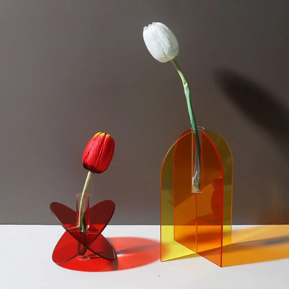 Flower Pot Rainbow Color Flower Vase INS Simple Geometric Acrylic Vase Modern Colorful Dried Flowers Container Home Decor