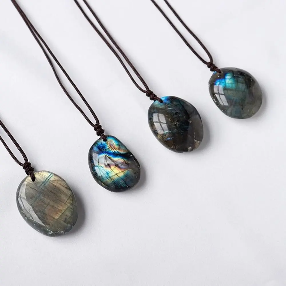 Raw Stone Polishing Natural Labradorite Pendant With Rope Exquisite Crystal Labradorite Pendent Ethnic Style
