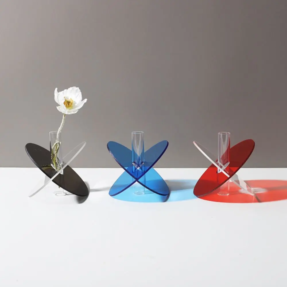 Flower Pot Rainbow Color Flower Vase INS Simple Geometric Acrylic Vase Modern Colorful Dried Flowers Container Home Decor