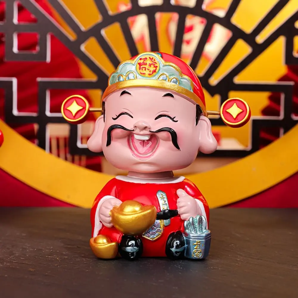 Cartoon Chinese God of Wealth Figurine Blessing Mini God of Fortune Figurine Resin Lucky New Year Statue Home Office Accessories