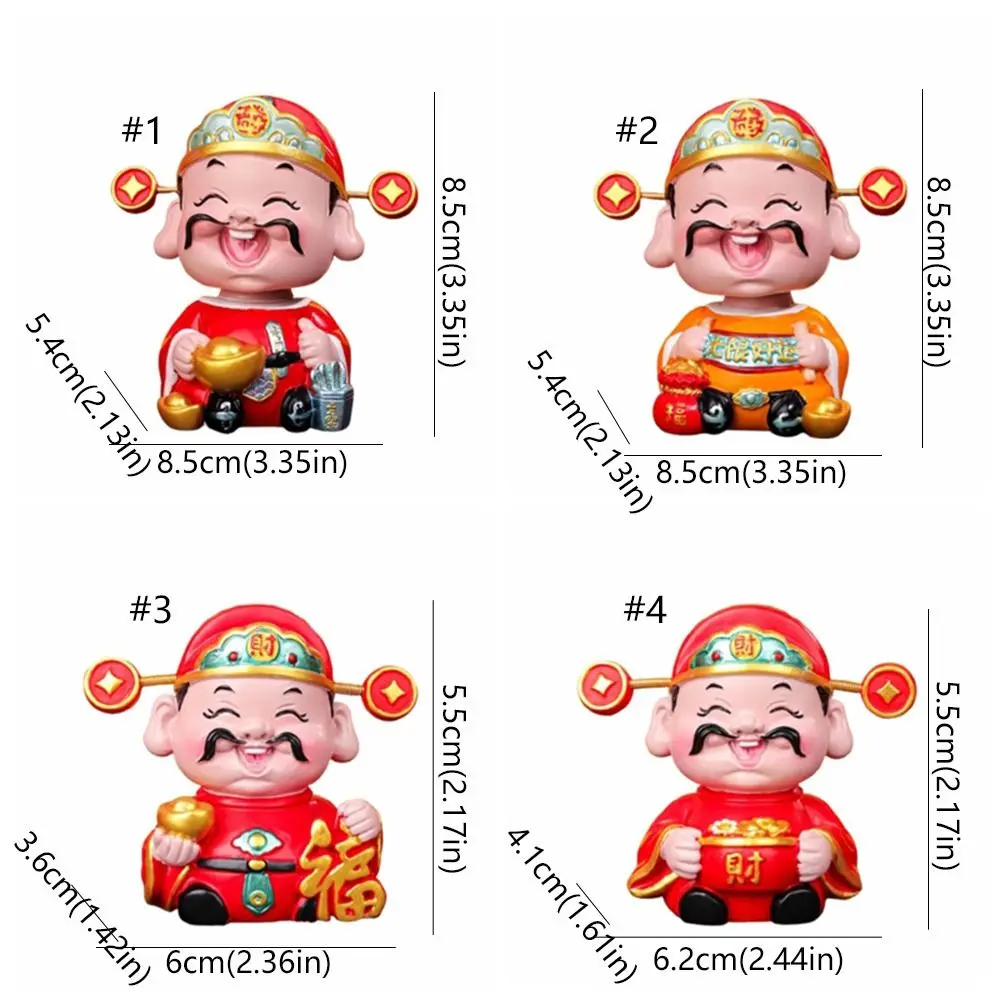 Cartoon Chinese God of Wealth Figurine Blessing Mini God of Fortune Figurine Resin Lucky New Year Statue Home Office Accessories