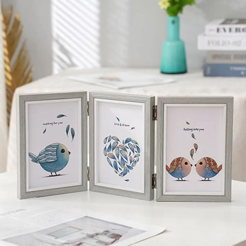 Creative Foldable Hinge Photo Frame Double/Triple Wooden Portrait Picture Frame 2/3/4/5 Linked Rectangular