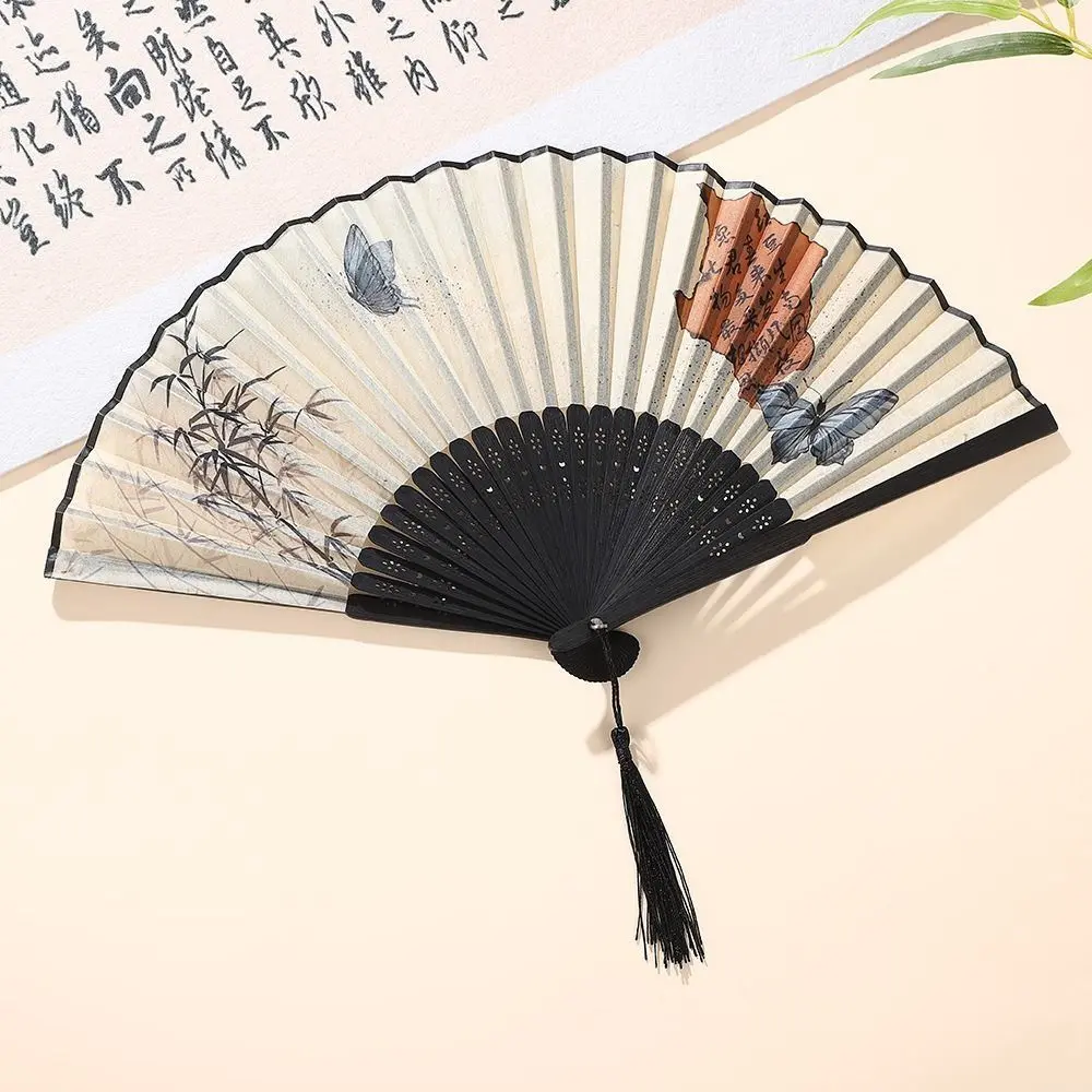 Creative Retro Folding Butterfly Fan Portable Bamboo Dancing Fan Chinese Style with Tassels Handheld Fan For Wedding Party