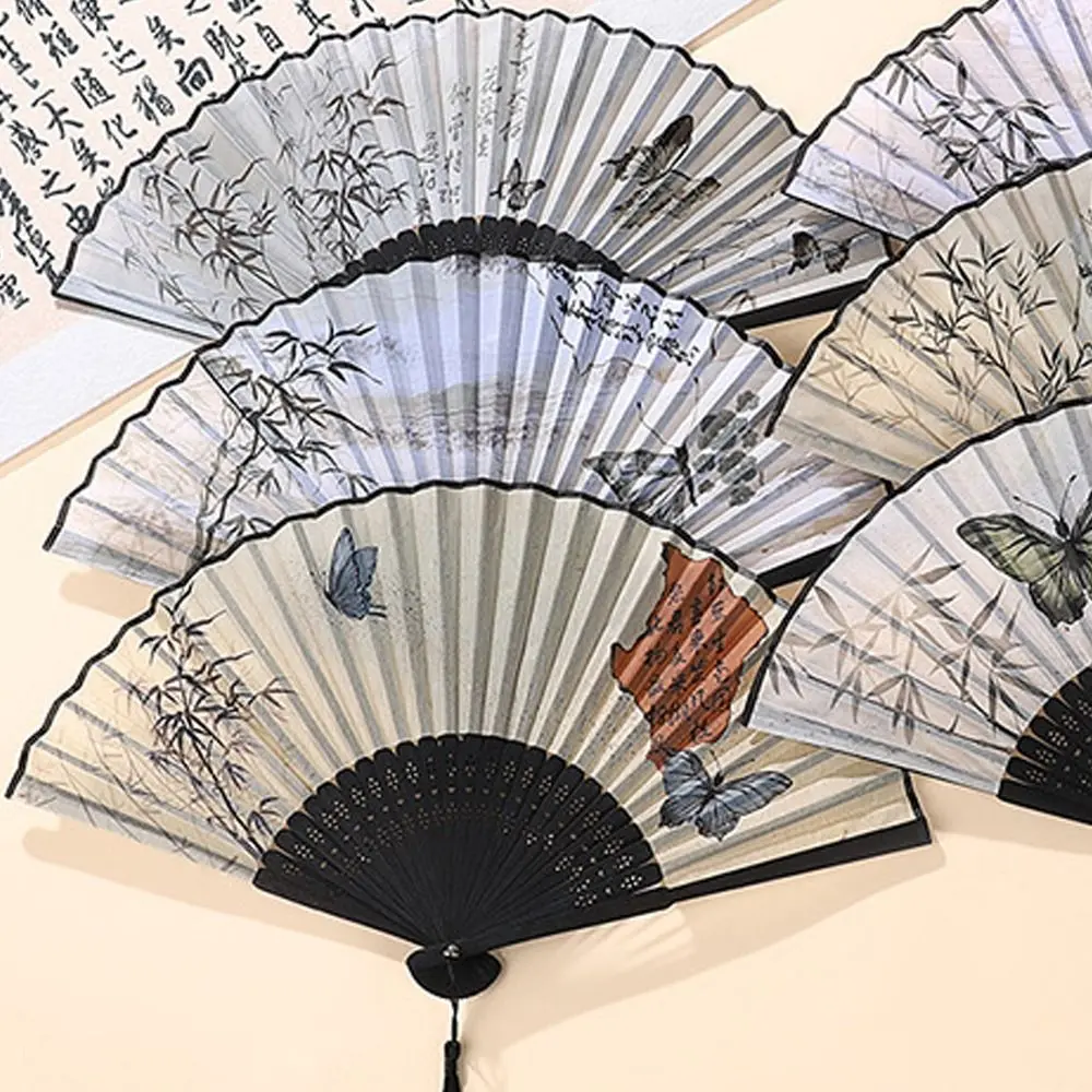 Creative Retro Folding Butterfly Fan Portable Bamboo Dancing Fan Chinese Style with Tassels Handheld Fan For Wedding Party