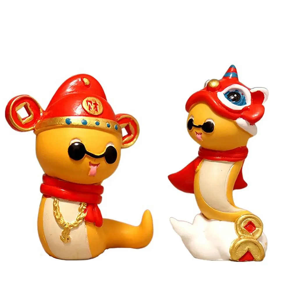 Creative Cartoon Snake Figurines Snake Shaped Portable Snake Miniature Figure Awake Lion Resin New Years Decor Desktop Ornament