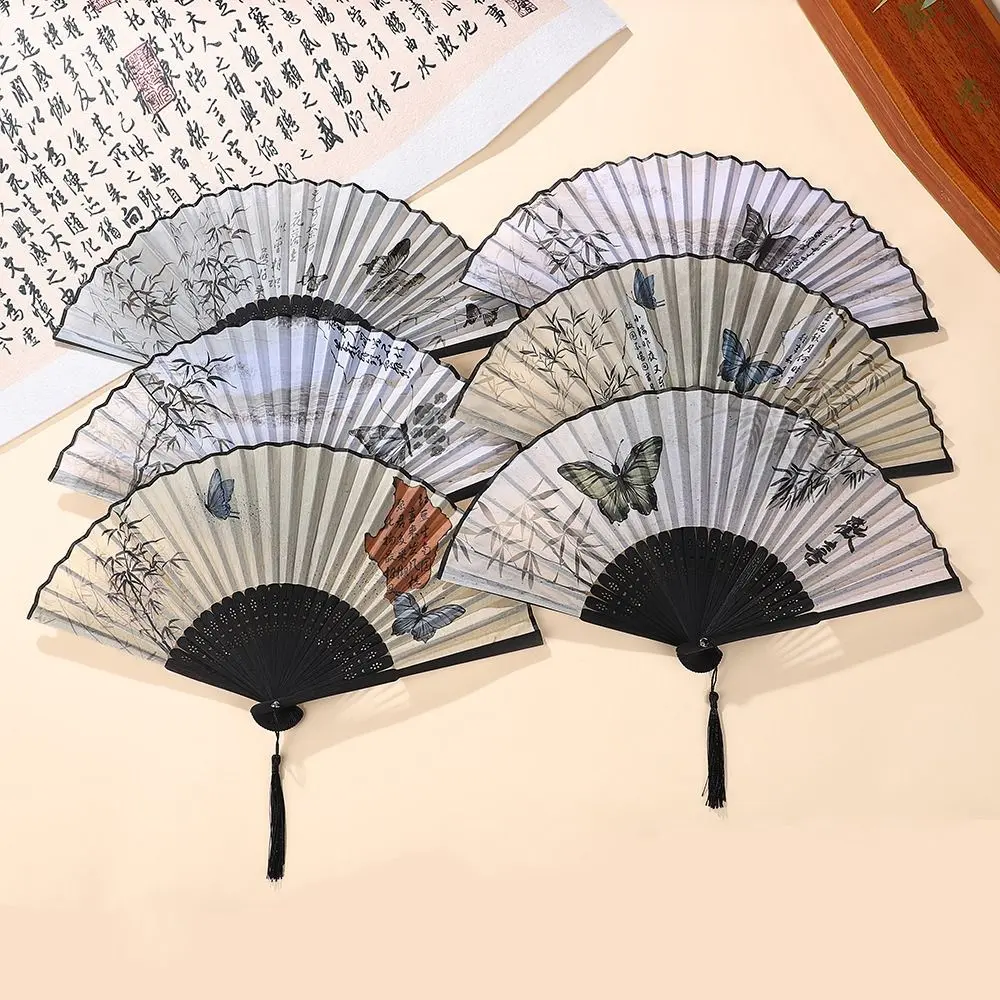Creative Retro Folding Butterfly Fan Portable Bamboo Dancing Fan Chinese Style with Tassels Handheld Fan For Wedding Party