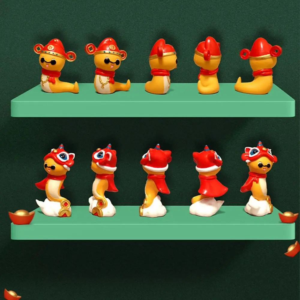 Creative Cartoon Snake Figurines Snake Shaped Portable Snake Miniature Figure Awake Lion Resin New Years Decor Desktop Ornament