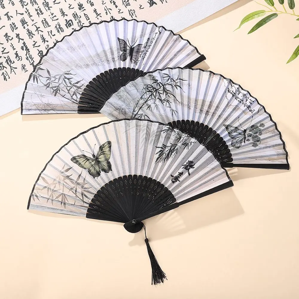 Creative Retro Folding Butterfly Fan Portable Bamboo Dancing Fan Chinese Style with Tassels Handheld Fan For Wedding Party