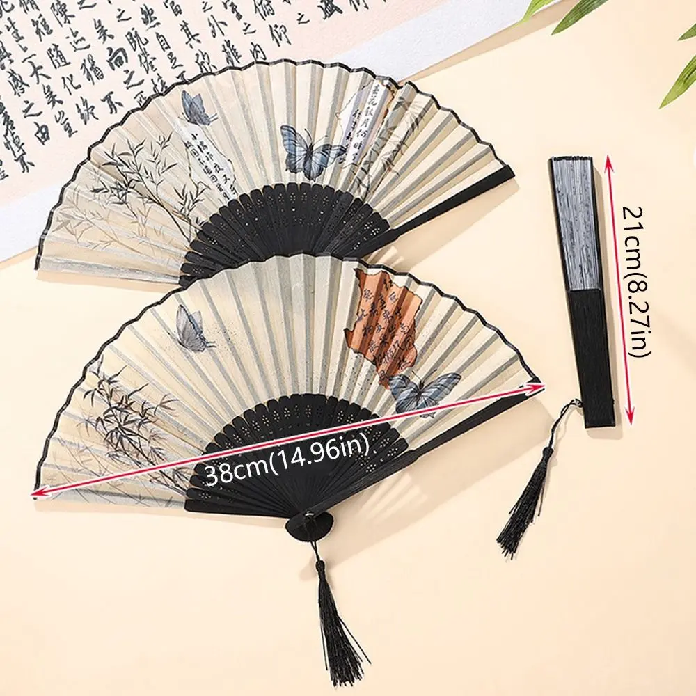 Creative Retro Folding Butterfly Fan Portable Bamboo Dancing Fan Chinese Style with Tassels Handheld Fan For Wedding Party