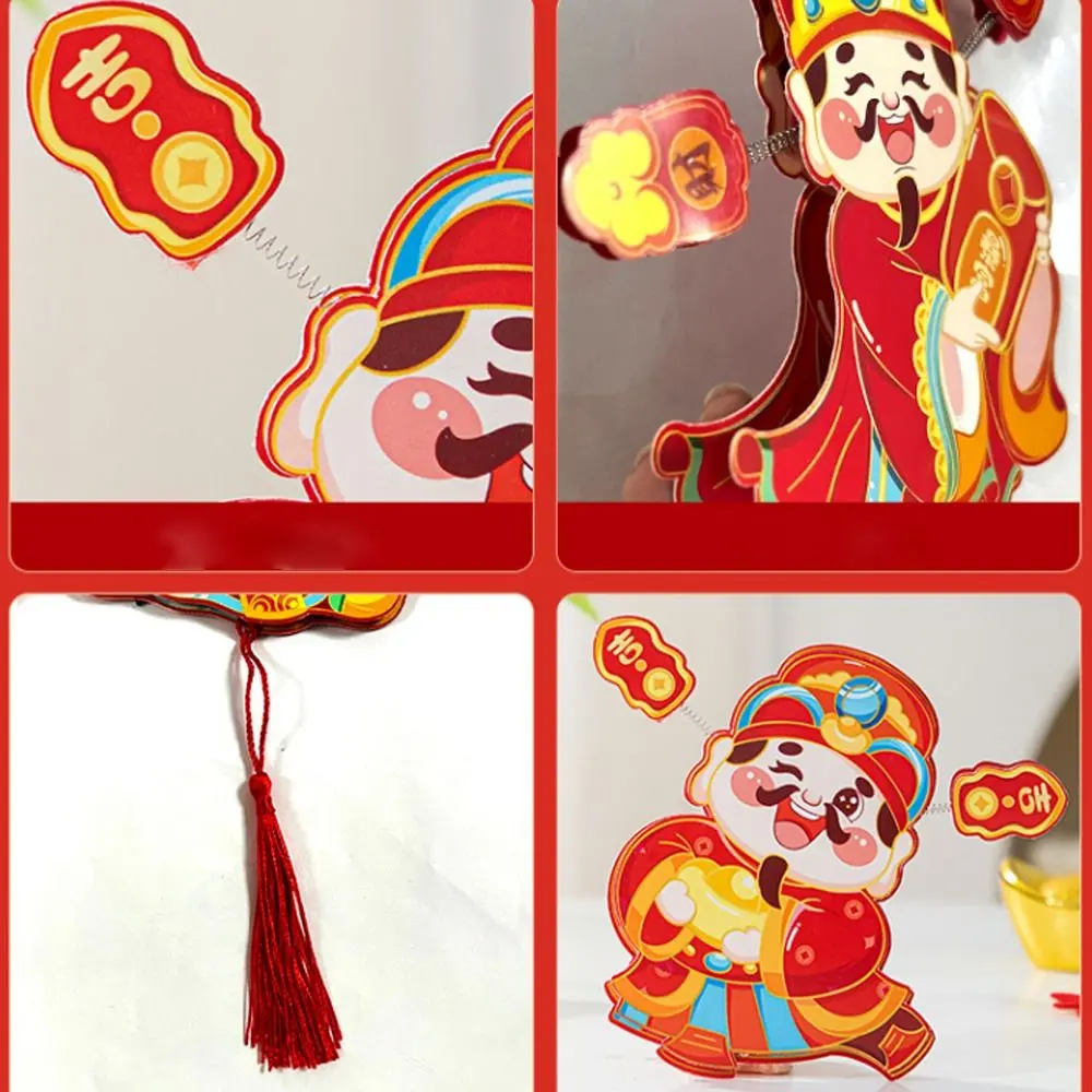 Chinese Style God of Wealth Fridge Magnets Festive Cartoon God of Wealth Hanging Ornament with Tassels Traditional