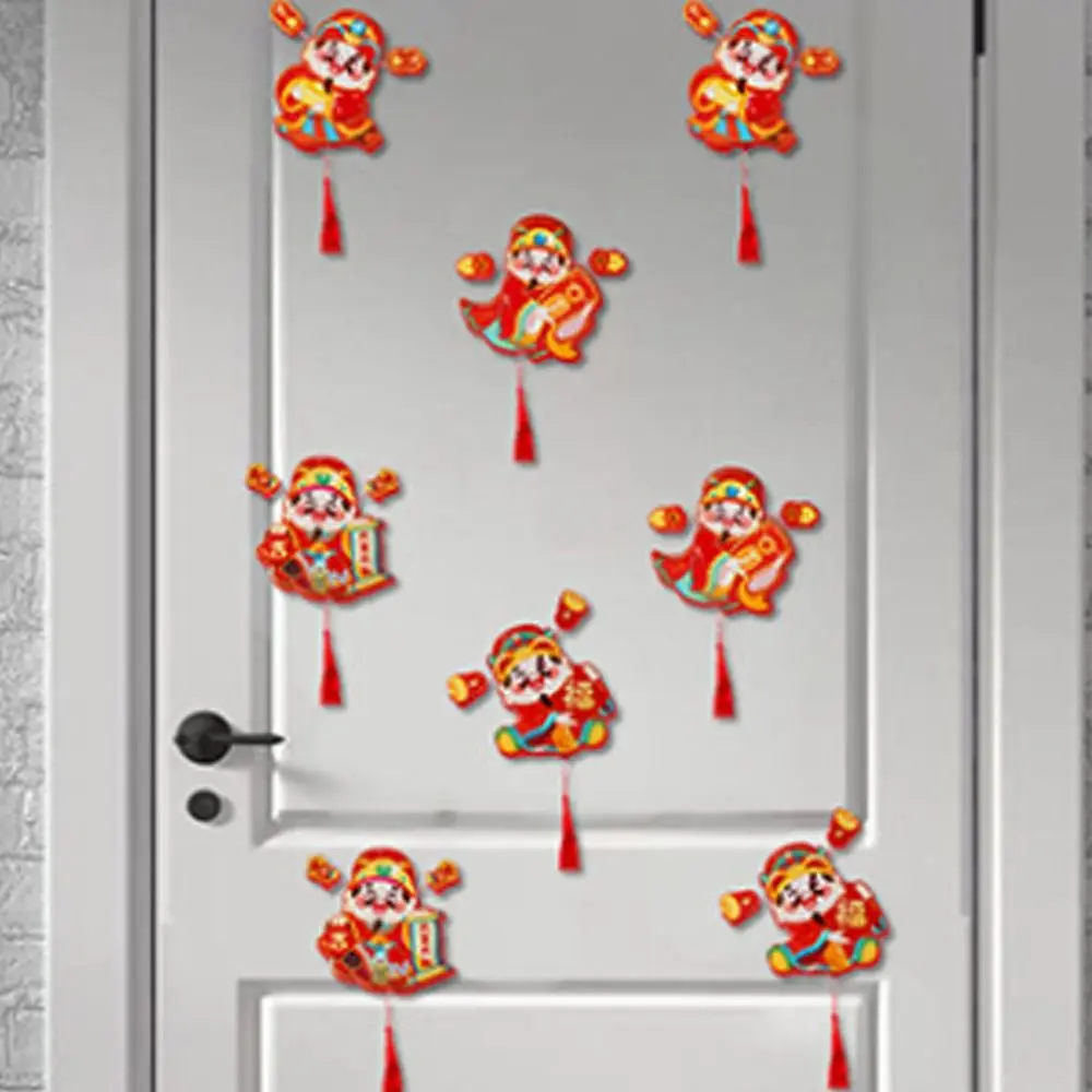 Chinese Style God of Wealth Fridge Magnets Festive Cartoon God of Wealth Hanging Ornament with Tassels Traditional