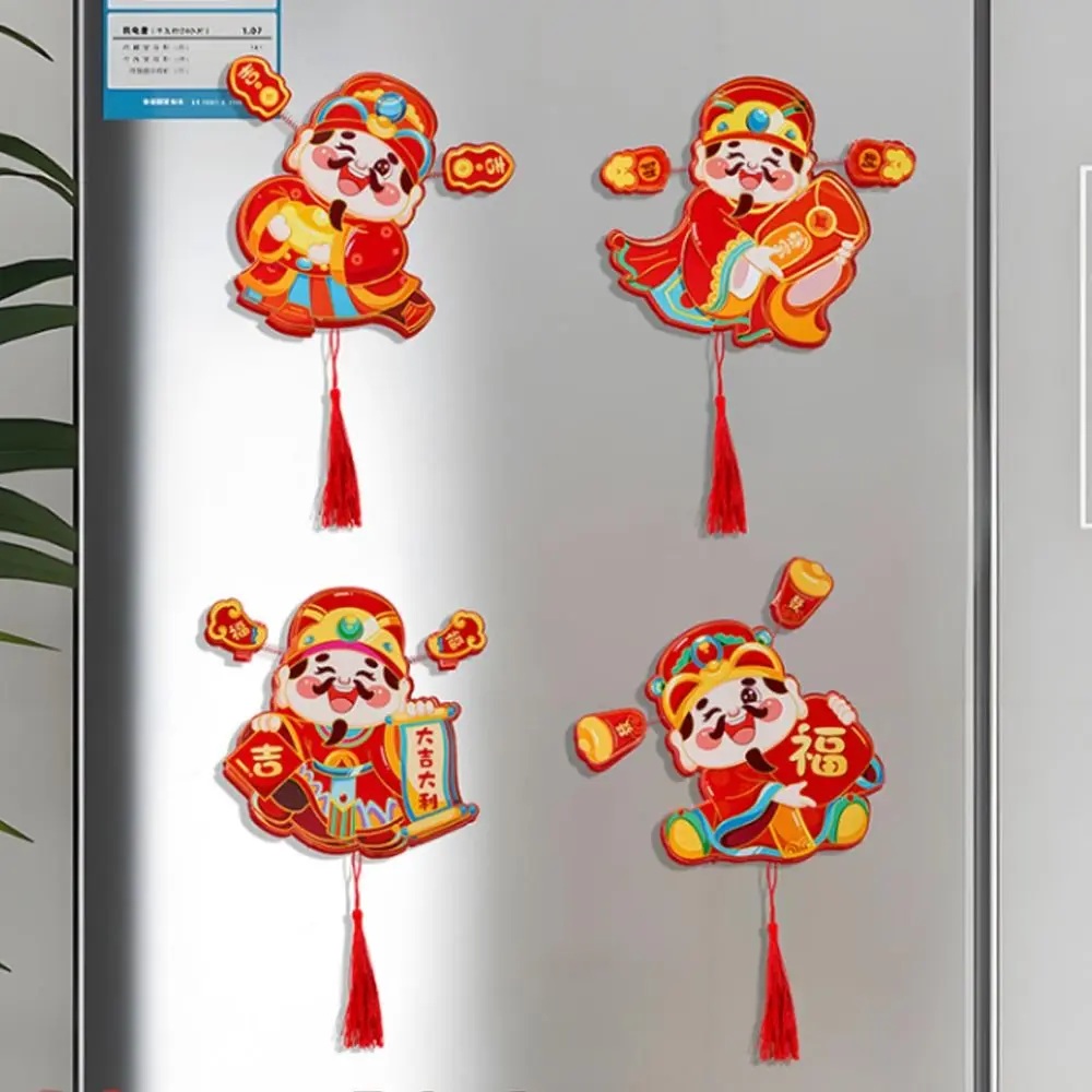 Chinese Style God of Wealth Fridge Magnets Festive Cartoon God of Wealth Hanging Ornament with Tassels Traditional