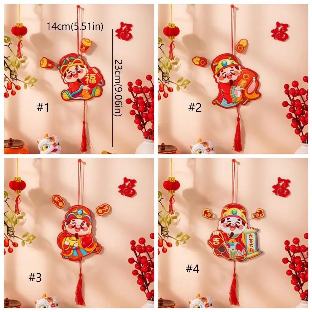 Chinese Style God of Wealth Fridge Magnets Festive Cartoon God of Wealth Hanging Ornament with Tassels Traditional