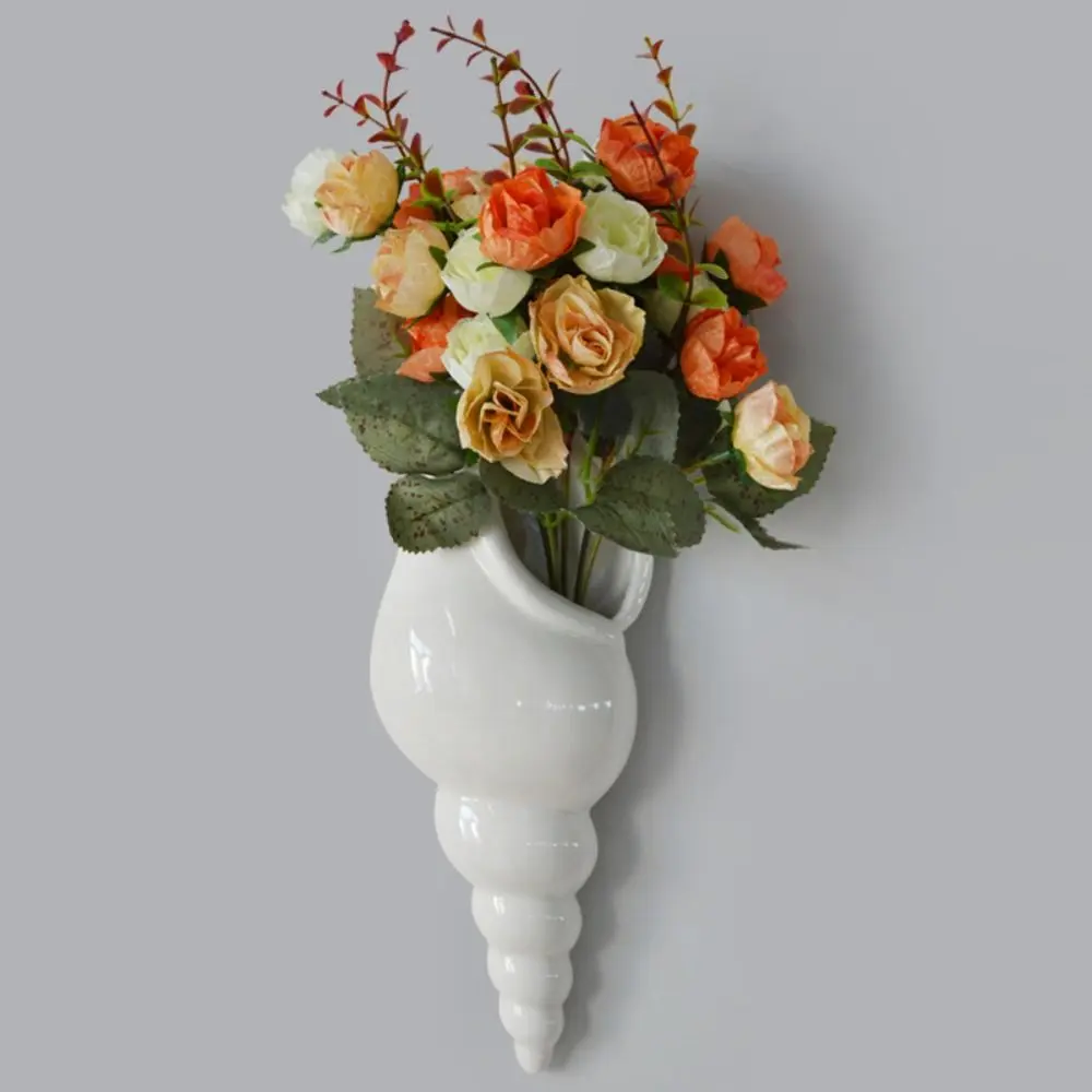 Nordic Ceramic Shell Conch Vase DIY Handmade Mini Dried Flowers Container Art Artistic Ceramic Vase Fish Tank