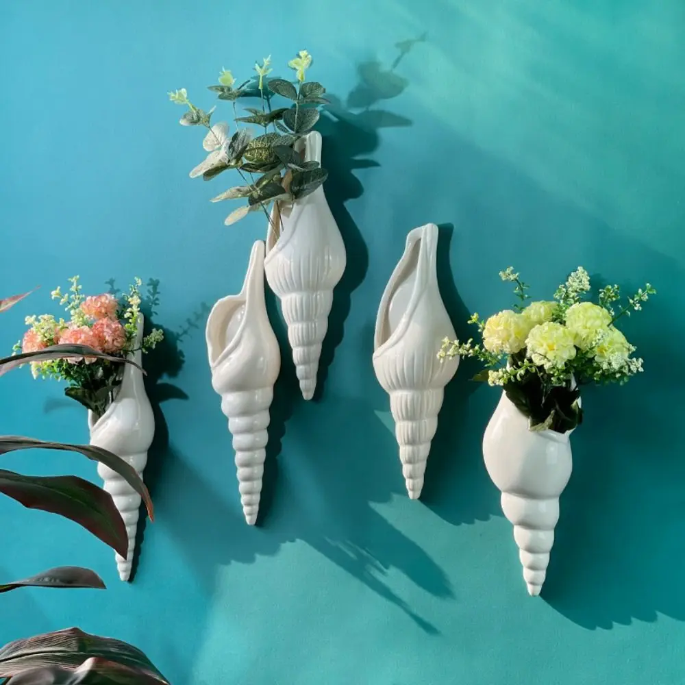 Nordic Ceramic Shell Conch Vase DIY Handmade Mini Dried Flowers Container Art Artistic Ceramic Vase Fish Tank