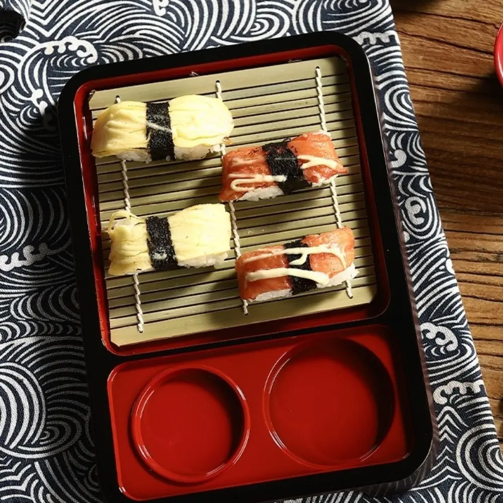 Japanese Style Cold Noodle Dish Multipurpose with Bamboo Mat Sushi Food Tray Fashionable Plastic Food Platter