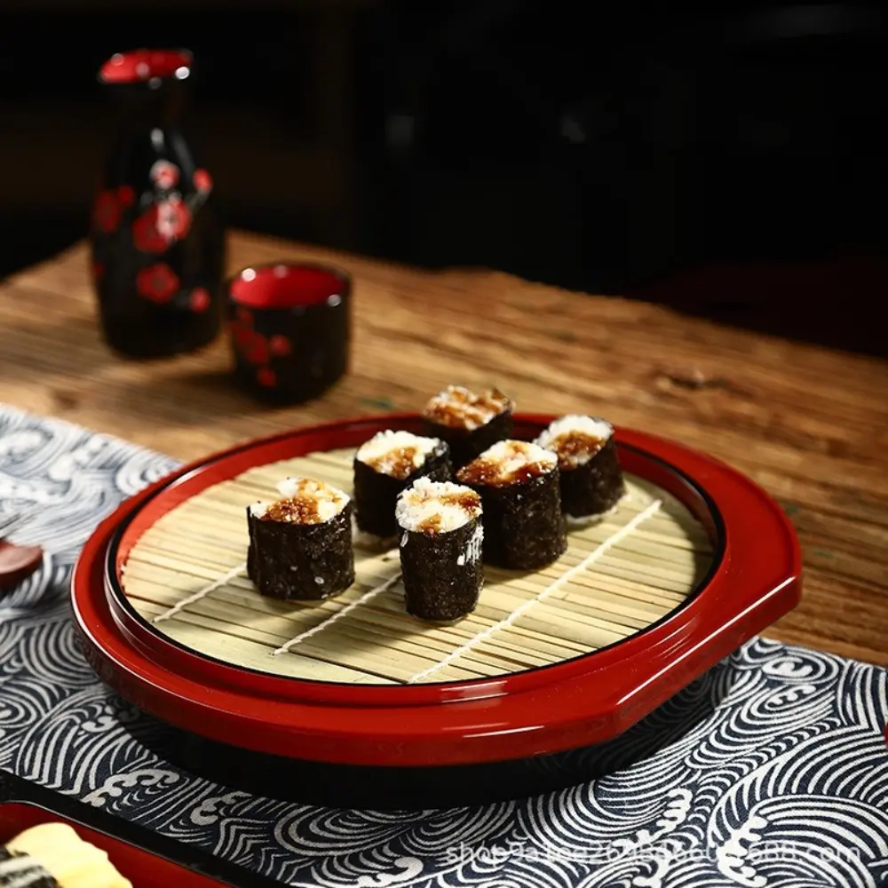 Japanese Style Cold Noodle Dish Multipurpose with Bamboo Mat Sushi Food Tray Fashionable Plastic Food Platter