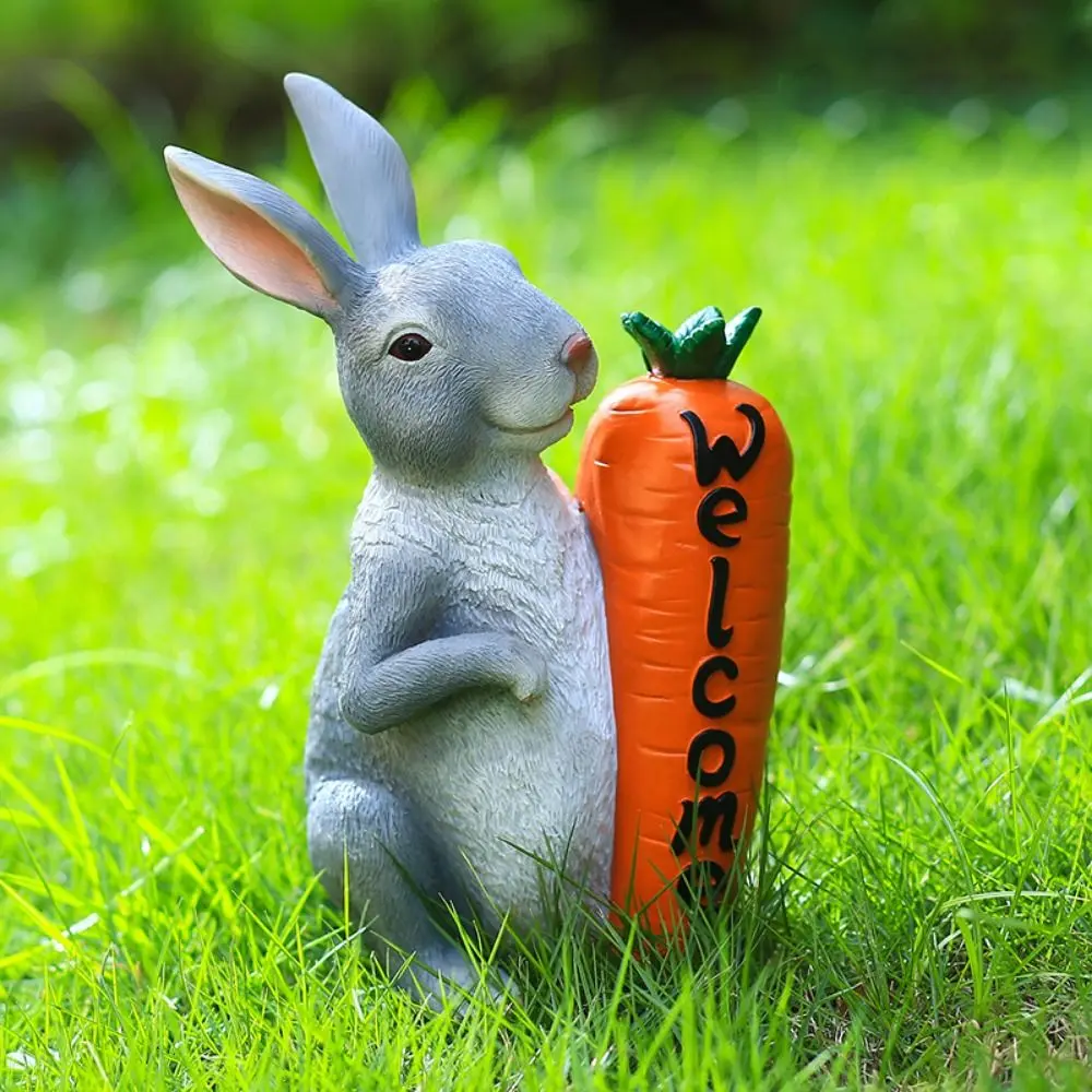 Simulation Easter Rabbit Statue Hand Painted Fade Resistant Resin Bunny Ornament Waterproof Garden Animals Sculpture Office