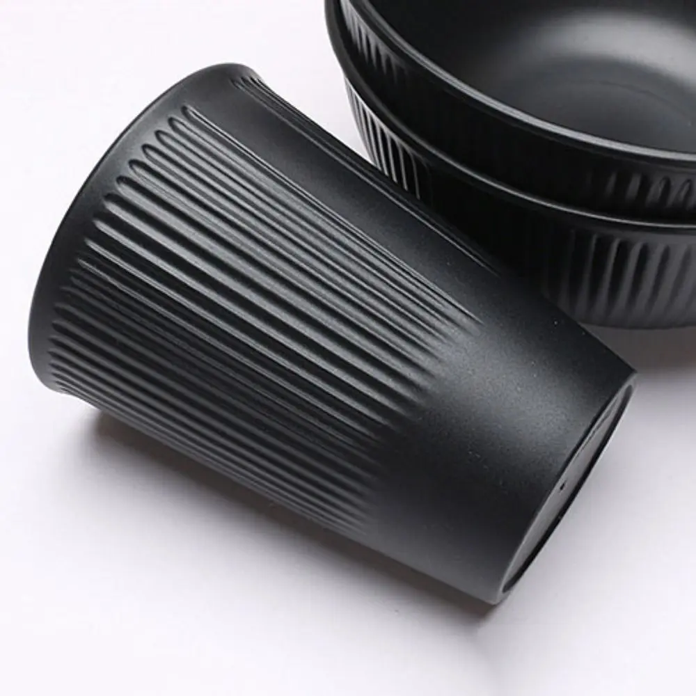 3pcs/set Eco-friendly Plastic Black Tableware Set Vertical Stripes Anti-fall Cutlery Set Plate/Bowl/Cup Party