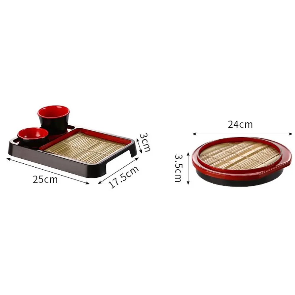 Japanese Style Cold Noodle Dish Multipurpose with Bamboo Mat Sushi Food Tray Fashionable Plastic Food Platter