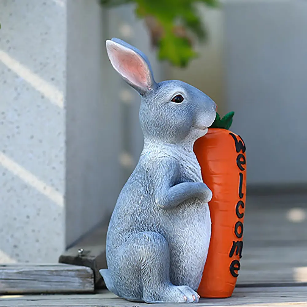 Simulation Easter Rabbit Statue Hand Painted Fade Resistant Resin Bunny Ornament Waterproof Garden Animals Sculpture Office