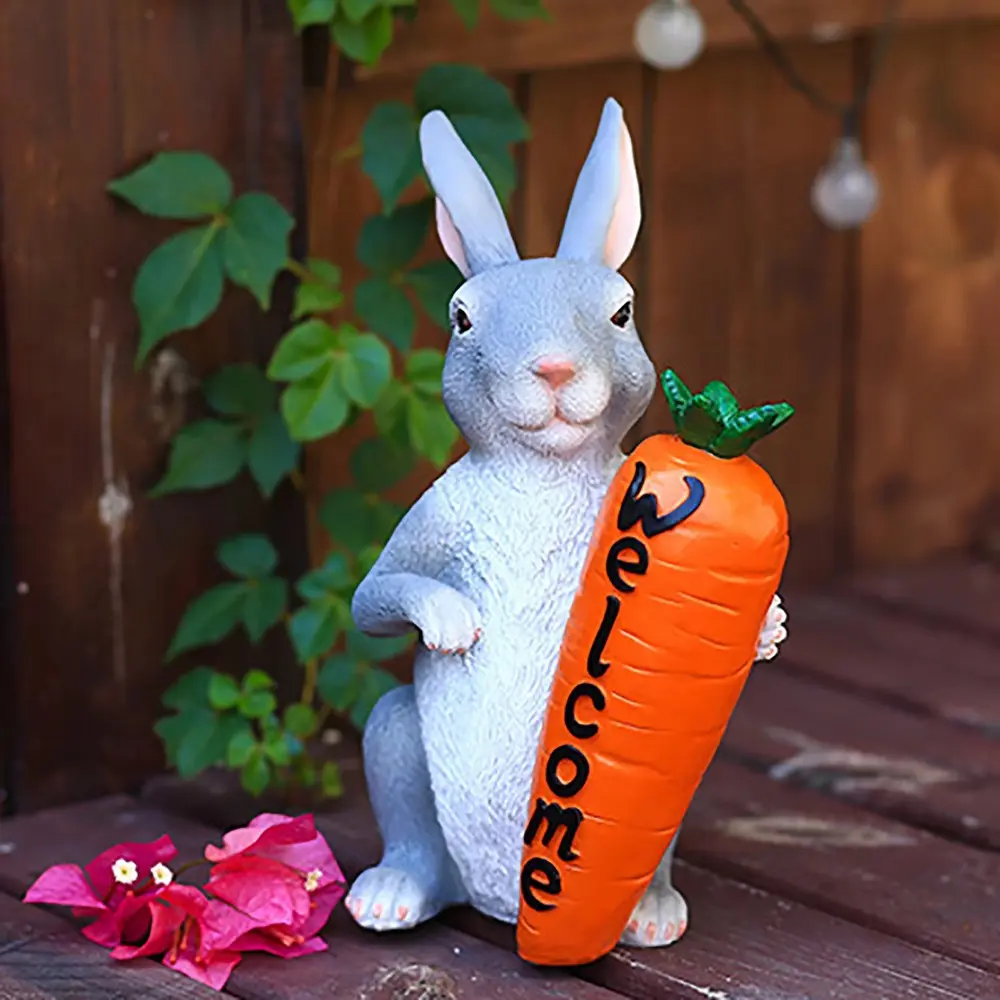 Simulation Easter Rabbit Statue Hand Painted Fade Resistant Resin Bunny Ornament Waterproof Garden Animals Sculpture Office