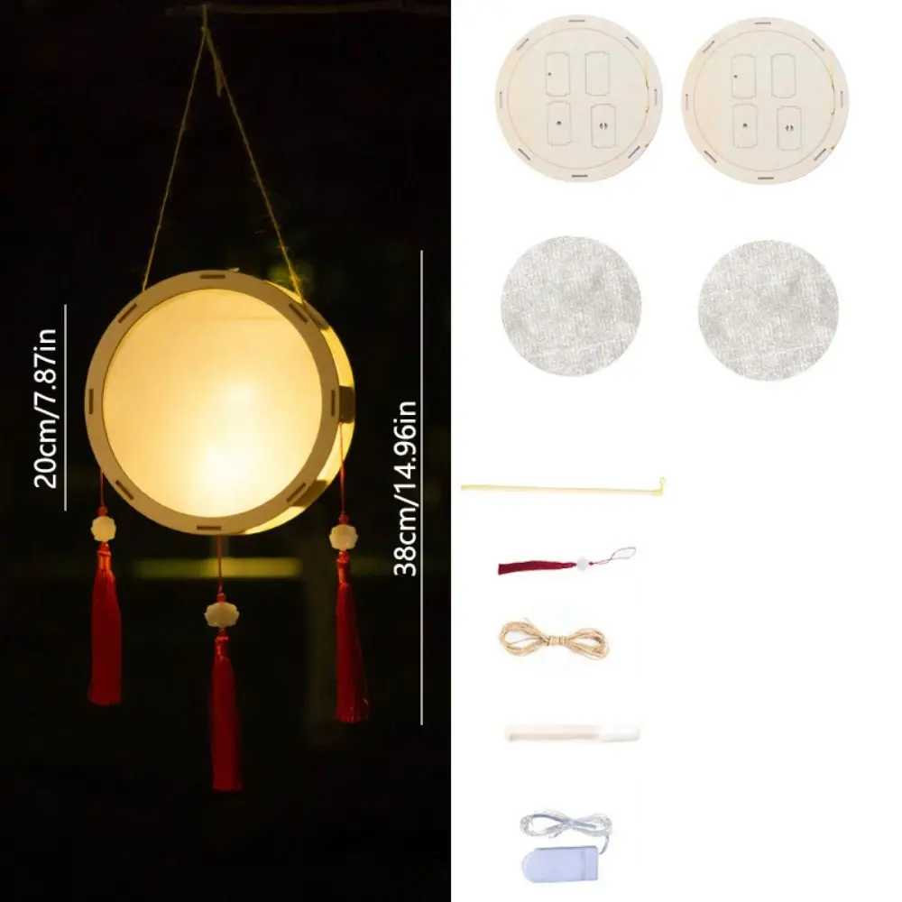 Retro Wooden Mid-Autumn Festival Lantern Creative Chinese Style Handmade Hanging Lamp Glowing Drawing Art Lantern Festival
