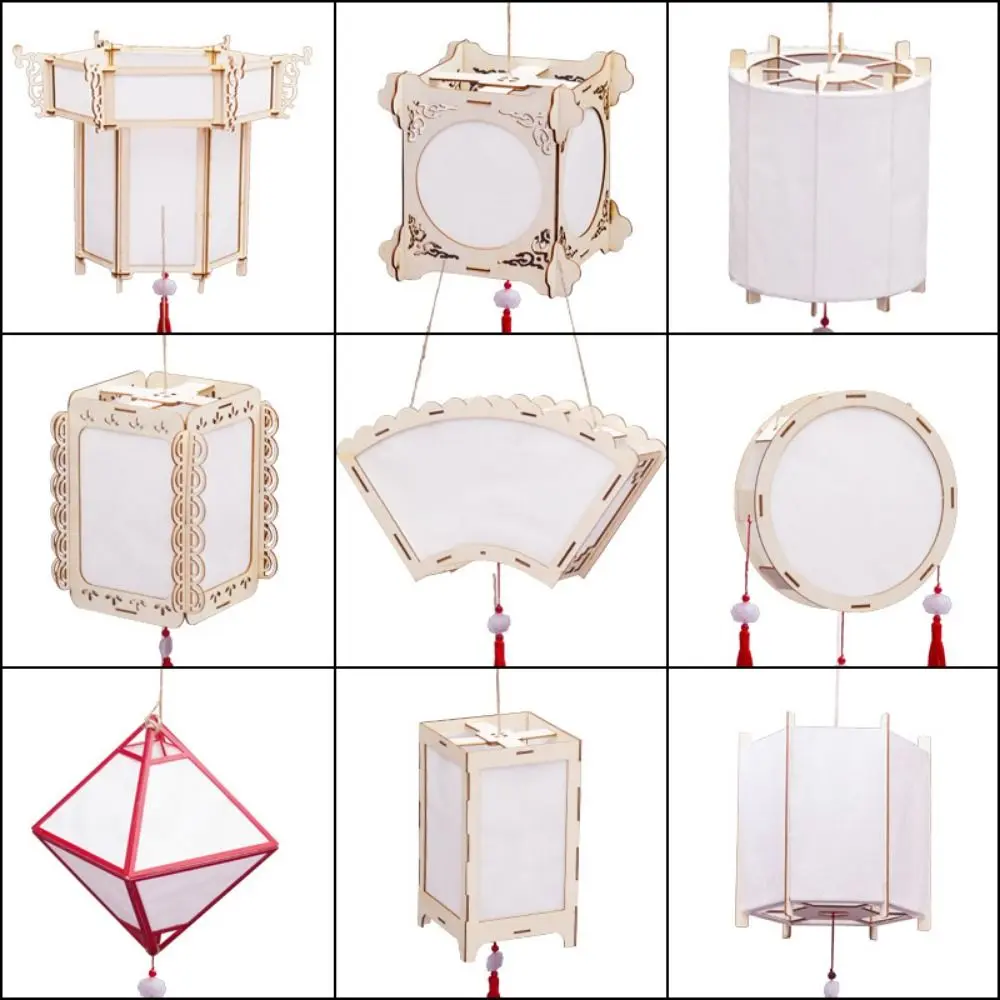 Retro Wooden Mid-Autumn Festival Lantern Creative Chinese Style Handmade Hanging Lamp Glowing Drawing Art Lantern Festival
