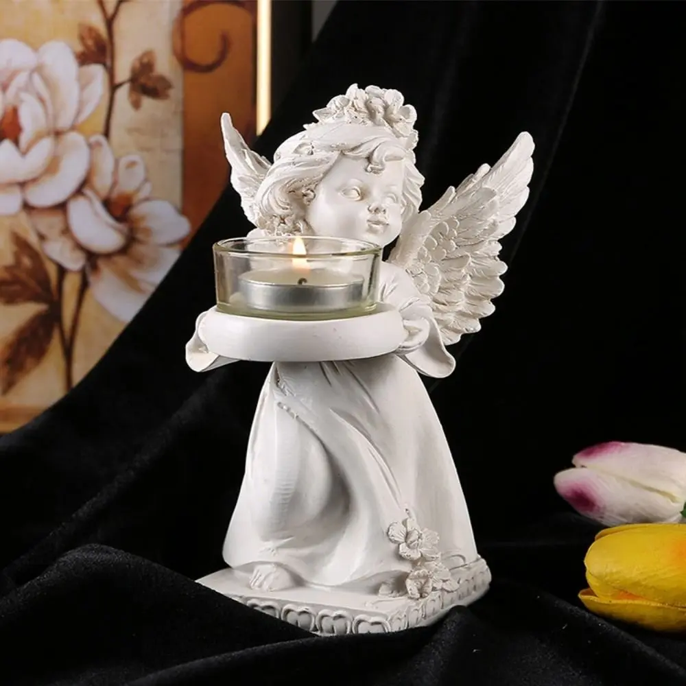 Elegant Resin Angel Candle Holder Nordic Decorative Resin Angel Ornament Retro Angel Display Holder Table