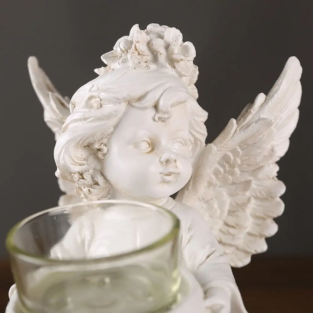 Elegant Resin Angel Candle Holder Nordic Decorative Resin Angel Ornament Retro Angel Display Holder Table
