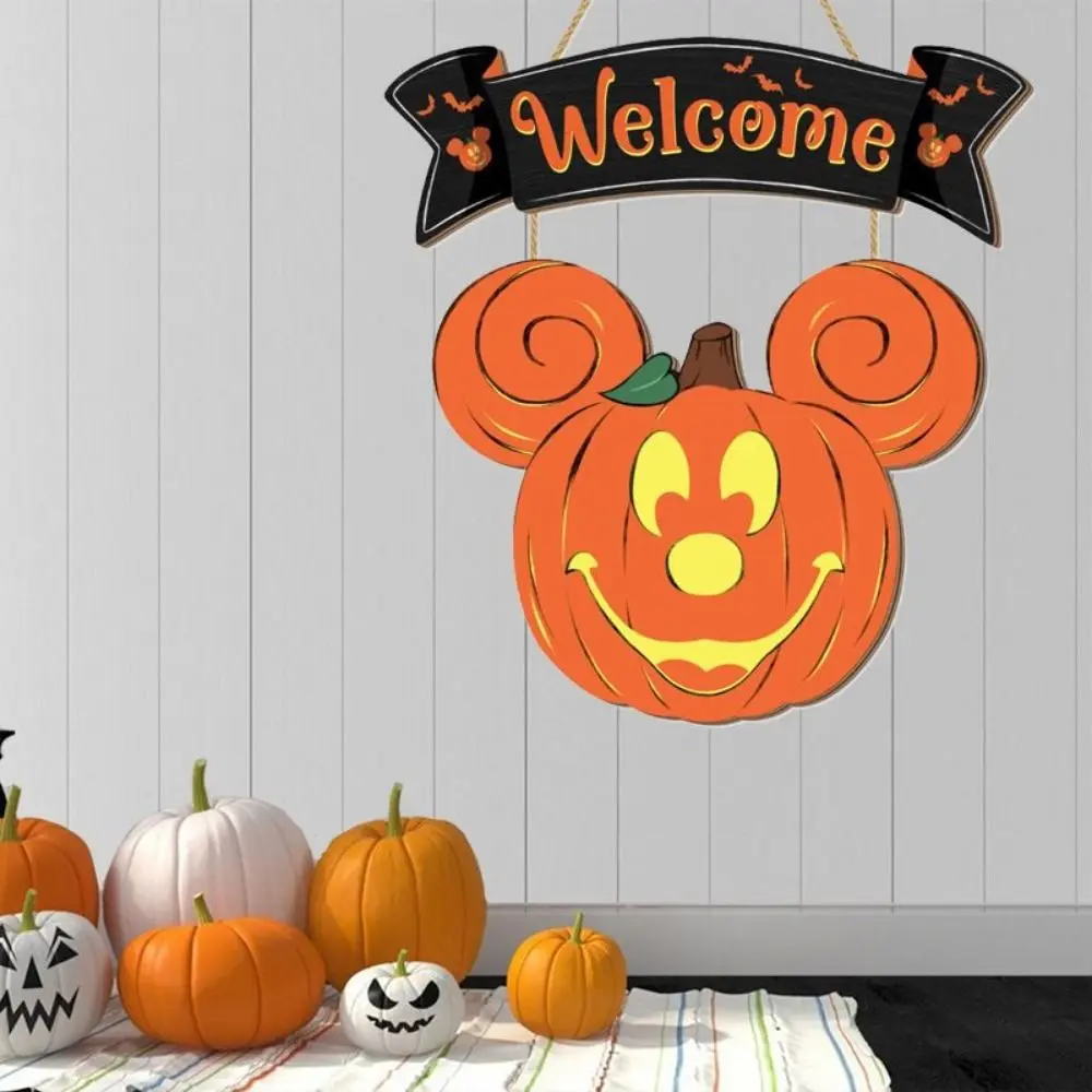 Cartoon Mouse Pumpkin Welcome Doorplate No Deformation No Fading Wooden Pumpkin Hanging Sign Mouse Head Halloween Pendant Wall