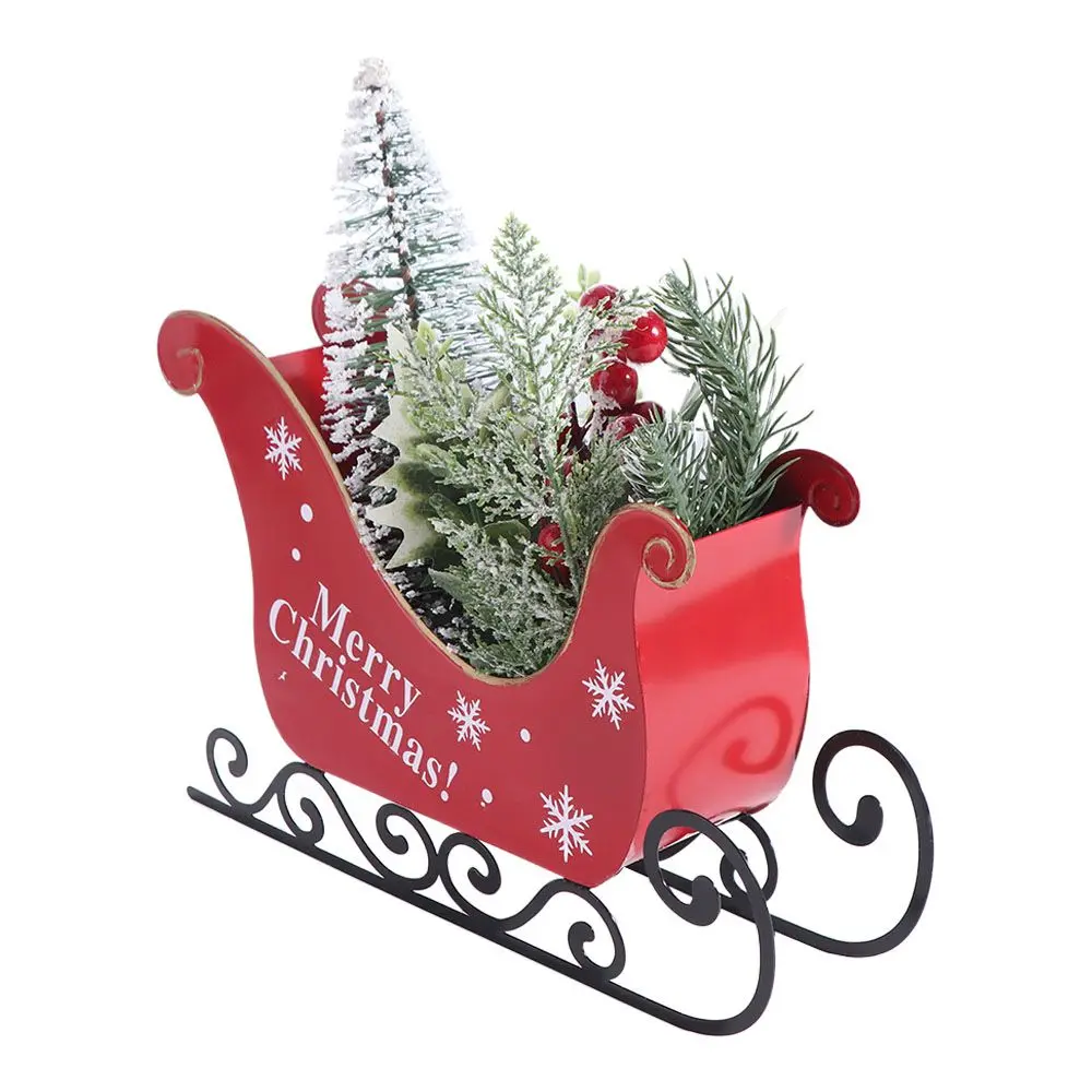 Wrought Iron Sleigh Car Ornament Durable Reusable Christmas Sleigh Ornament Unique Santa Claus Sled Figurine Living Room