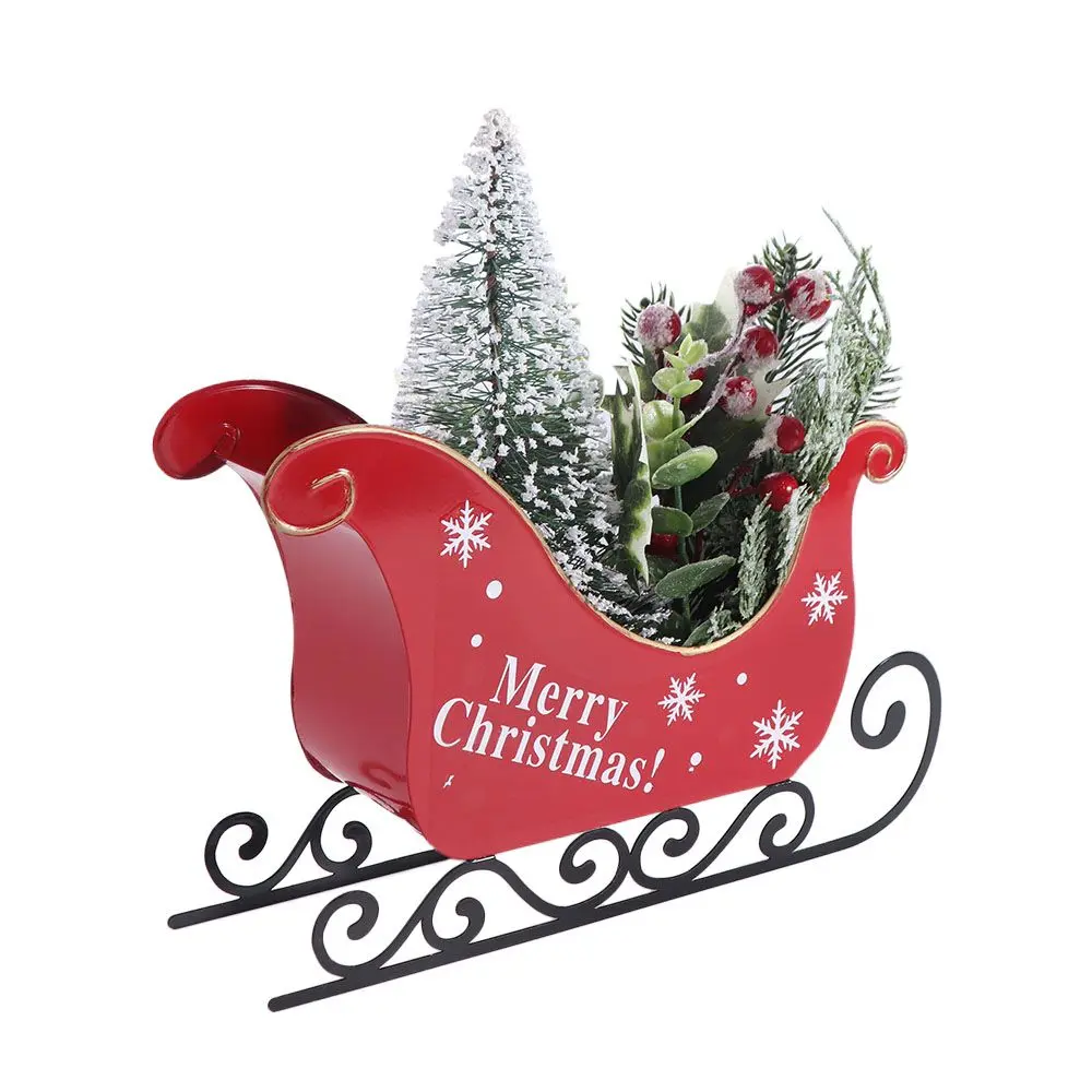 Wrought Iron Sleigh Car Ornament Durable Reusable Christmas Sleigh Ornament Unique Santa Claus Sled Figurine Living Room