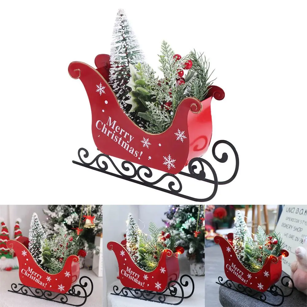 Wrought Iron Sleigh Car Ornament Durable Reusable Christmas Sleigh Ornament Unique Santa Claus Sled Figurine Living Room
