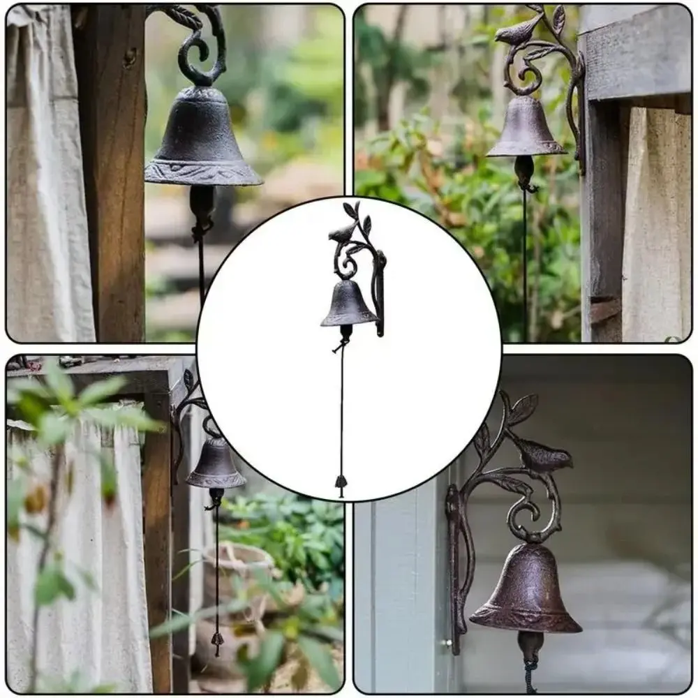 Durable Rustic Cast Iron Bird Doorbell Villa Yard Decoration Metal Birdhand Rattles Entrance Vintage Design Dinner Bell Yard
